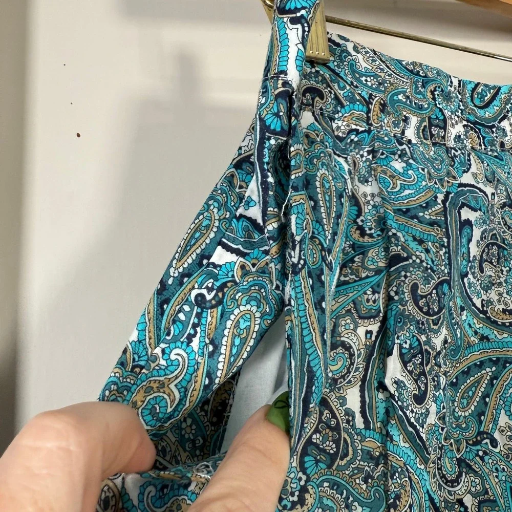 Michael Kors Wide Leg Palazzo Pants Women's Teal Paisely Cotton Classic - Medium